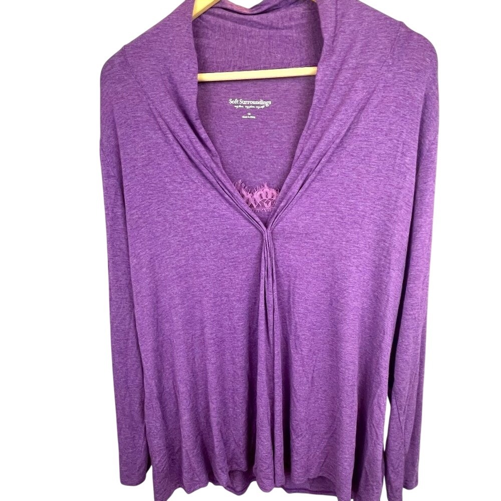 Soft Surroundings Long Sleeve Purple Tunic‎ Top & Lace Cami Sz 1X Resortwear